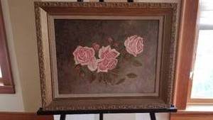 lot 299 image: 1899 Original Oil Painting of Blooming Roses, signed Ada