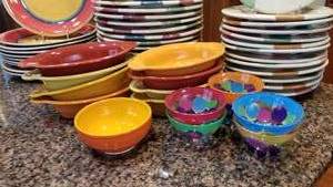 lot 120 image: Colorful Set of Polka Dot China Service by Panache