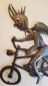 lot 7 image: Remy JV Eddy Haitian Recycled Steel Drum Art  Outsider Biker
