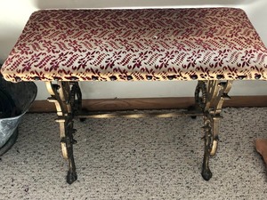 lot 195 image: Vintage Metal Bench with Upholstered Seating