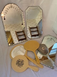 lot 199 image: Reflection Lot Vintage Vanity Hand Held Mirrors and Vintage Wall Mirrors