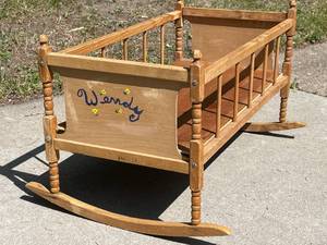 lot 235 image: Vintage Wooden Doll Crib