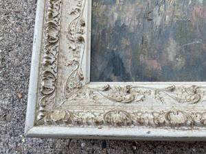 lot 290 image: Boy On Bike Oil On Canvas Painting With Ornate Frame