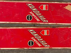 lot 366 image: Vintage Wooden Snow Skis And Poles