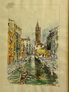 lot 419 image: Pair of Venice Scene Framed Watercolor Paintings