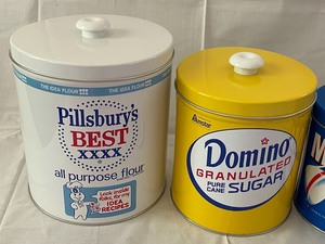 lot 202 image: Vintage Canister Set in New Condition Pillsbury Flour, Domino Sugar & More