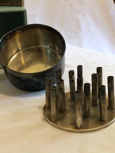 lot 179 image: Vintage Painted Box, Metal Candle Mold and More