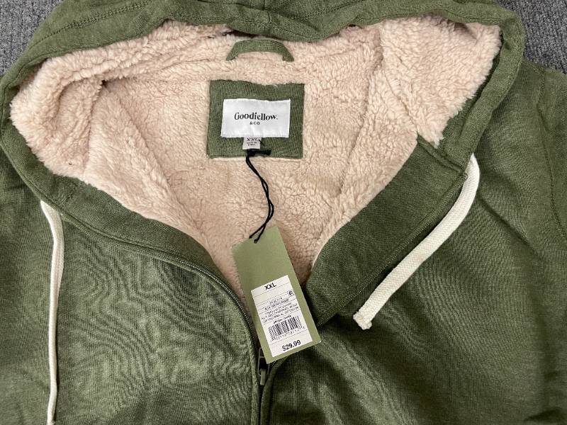 Sherpa Lined Mens Hooded Sweatshirt Jacket Size XXL.