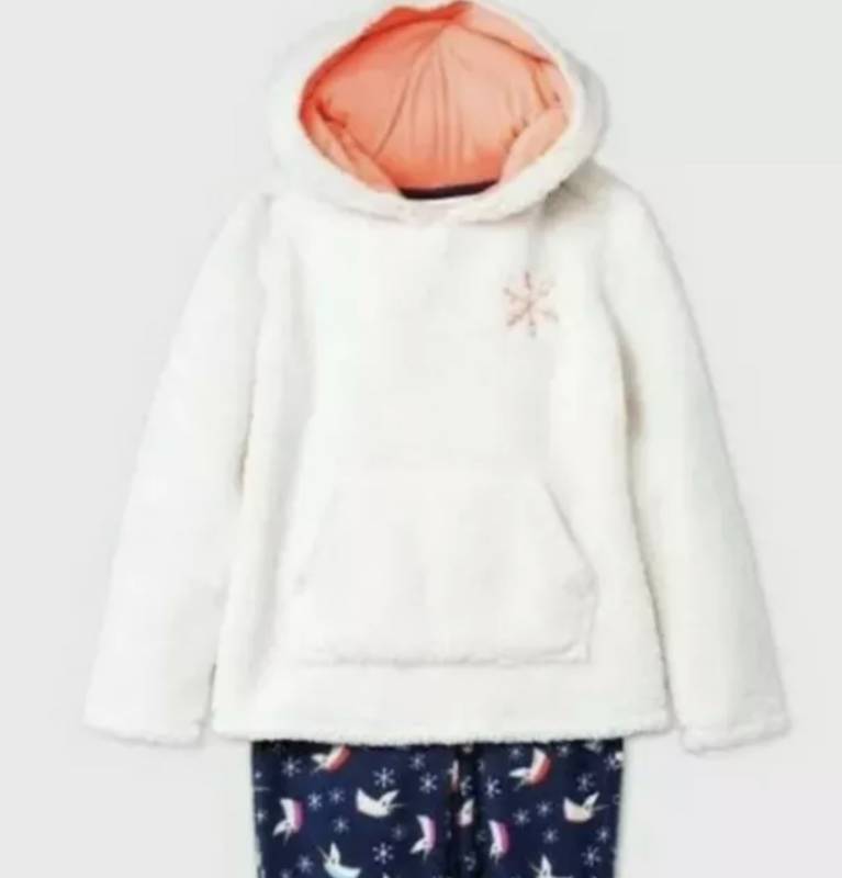 Youth Hooded Fleece Unicorn Pajama Set Size L 1012