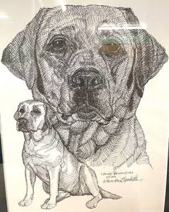 G Marlo Allen Signed Labrador Retriever Dog Artwork Sketch.