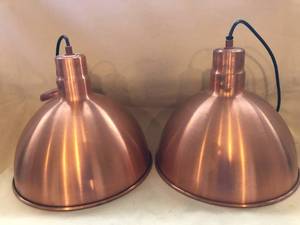 lot 2 image: Pair of Copper Colored Hanging Lights - Set 1