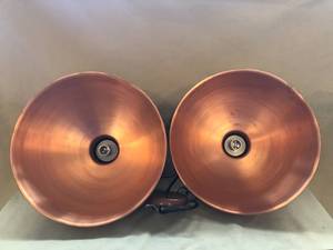 lot 4 image: Pair of Copper Colored Metal Hanging Lights - Set 3