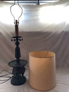 lot 46 image: Vintage Large Metal Lamp with 3 Phoenix Birds