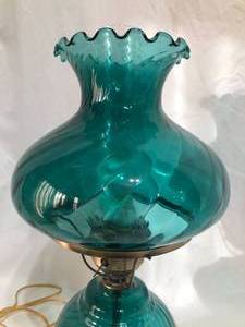 lot 74 image: Turquoise Glass Hurricane Lamp