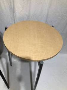 lot 72 image: 2 Modern Round Wood End Tables with Metal Legs