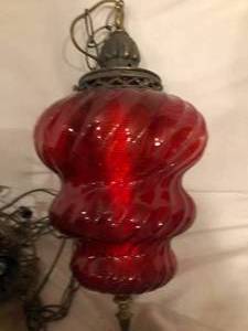 lot 91 image: Vintage Lights - Red Hanging light, Wagon Wheel light & more
