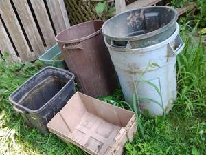 (3) Large Garbage Bins, & (3) Totes...
