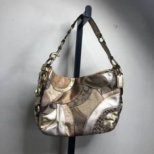 lot 36 image: Coach Carly Patchwork Leather Trim Satchel Shoulder Bag Purse