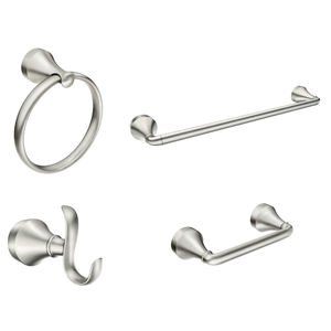 lot 826 image: MOEN Wellton Y1394BN 4 Piece Bath Accessory Kit Brushed Nickel Finish