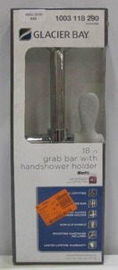 lot 849 image: Glacier Bay 18 in. x 1-14 in. Concealed Screw ADA Compliant Grab Bar with Adjustable Hand Shower Holder in Chrome