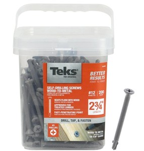 lot 892 image: TEKS #12 x 2-34 in. Plymetal Zinc-Plated Steel Flat-Head Phillips Self-Tapping Screws with Wings (200-Pack)