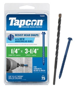 lot 893 image: Tapcon 14 in. x 3-14 in. Hex-Washer-Head Concrete Anchors (75-Pack)