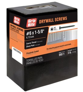 lot 898 image: Grip Rite #6 1-58 in. Internal Square Bugle-Head Drywall Screws (5 lb.-Pack)