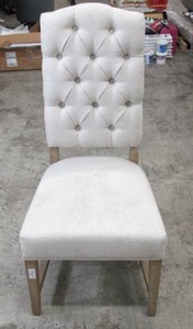 lot 912 image: Pottery Barn Dining Room Chair - BeigeGrey with Light Wood Frame