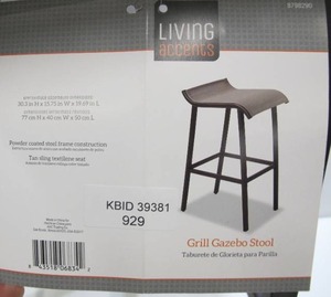 lot 929 image: Living Accents Grill Gazebo Stool in Grey