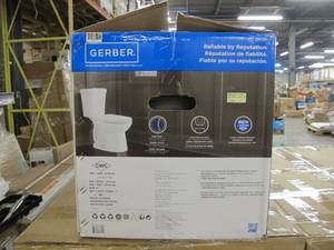 lot 932 image: Gerber Wrightwood Dual Flush Elongated Toilet in White