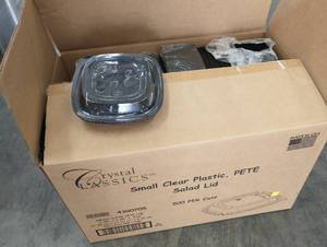 lot 17 image: 250 small disposable salad containers (bottoms and lids) 6.85x6.85