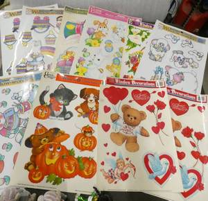 lot 49 image: 10 sheets of new seasonal window clings, easter, valentines, halloween