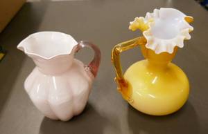 lot 55 image: 2 Blown Glass Opalescent carafes
