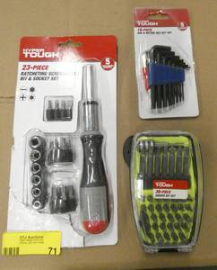 lot 71 image: Ratcheting screwdriver and bit set, 39pc driver bit set and hex wrenches
