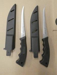 lot 86 image: 2 New Pro Flex Angler Filet knives with sheath