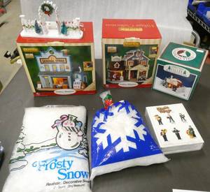 lot 105 image: Christmas light up houses, General Store, Gunsmith Store, Tree stand, Band and snow and arch