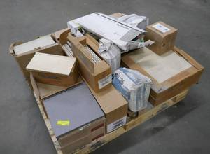 lot 137 image: Pallet full of ceramic tile and grout.  Various sizes and colors, see all pictures.