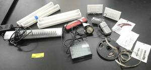 lot 145 image: Lot of lighting items, 4 undercounter lights, then some experimental led light units, a couple of timer switches and a whole string of leds