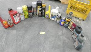 lot 156 image: Cans of lubricant, paint, oil, Diesel 911, grease, raid