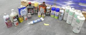lot 162 image: Misc group of oils, cleaners, belt dressing, grout cleaner