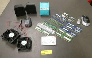 lot 224 image: Lot of computer memory, mice, webcam, speakers and a 80gb SSD drive works
