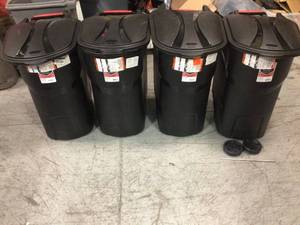 Rubbermaid Roughneck 45 Gal. Black Wheeled Trash Can with Lid (4-Pack)