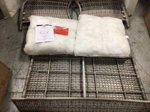 Hampton Bay Beacon Park Gray Wicker Outdoor Patio Loveseat with CushionGuard BARE Cushions (good) see pictures