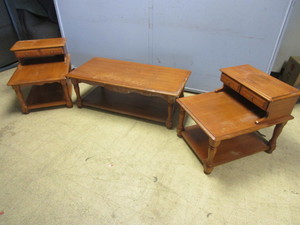 VINTAGE SOLID WOOD COFFEE TABLE, END TABLE SET