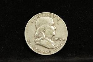 lot 15 image: 1957-D Franklin Silver Half Dollar Coin