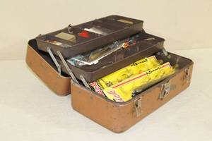 lot 65 image: Vintage Fishing Tackle Box with Vintage Tackle