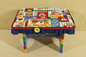 lot 96 image: Childrens Painted and Covered Stool