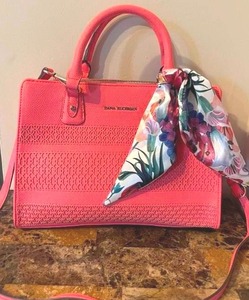 lot 21 image: Dana Buchman Coral OrangePink Winter Tote Purse Handbag Crossbody