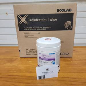 Box of 12 Canisters 85 Ct ECOLAB Disinfectant 1 Wipes NEW IN BOXES ($150 Value)