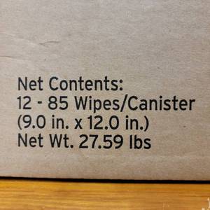 Box of 12 Canisters 85 Ct ECOLAB Disinfectant 1 Wipes NEW IN BOXES ($150 Value)